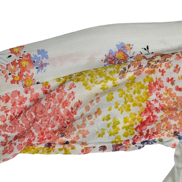 Lucky Brand Floral Print Blouse Size Large V-Neck 3/4 Sleeve Boho Peasant Fairy - Picture 10 of 16